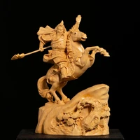 lucky horse riding guan gong statue carving crafts god wood carving car decoration mascot praying
