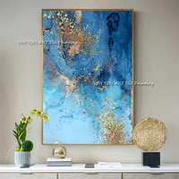 handmade golden blue abstract painting modern art picture for living room cuadros canvas art high quality abstract wall art