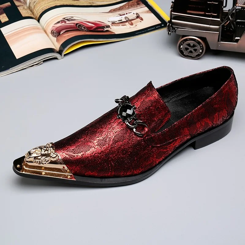 2021 Italian Type Handmade Men s Shoes Pointed Golden Metal Toe Leather Dress Shoes Men Party and Wedding Oxfords, EU38-46!