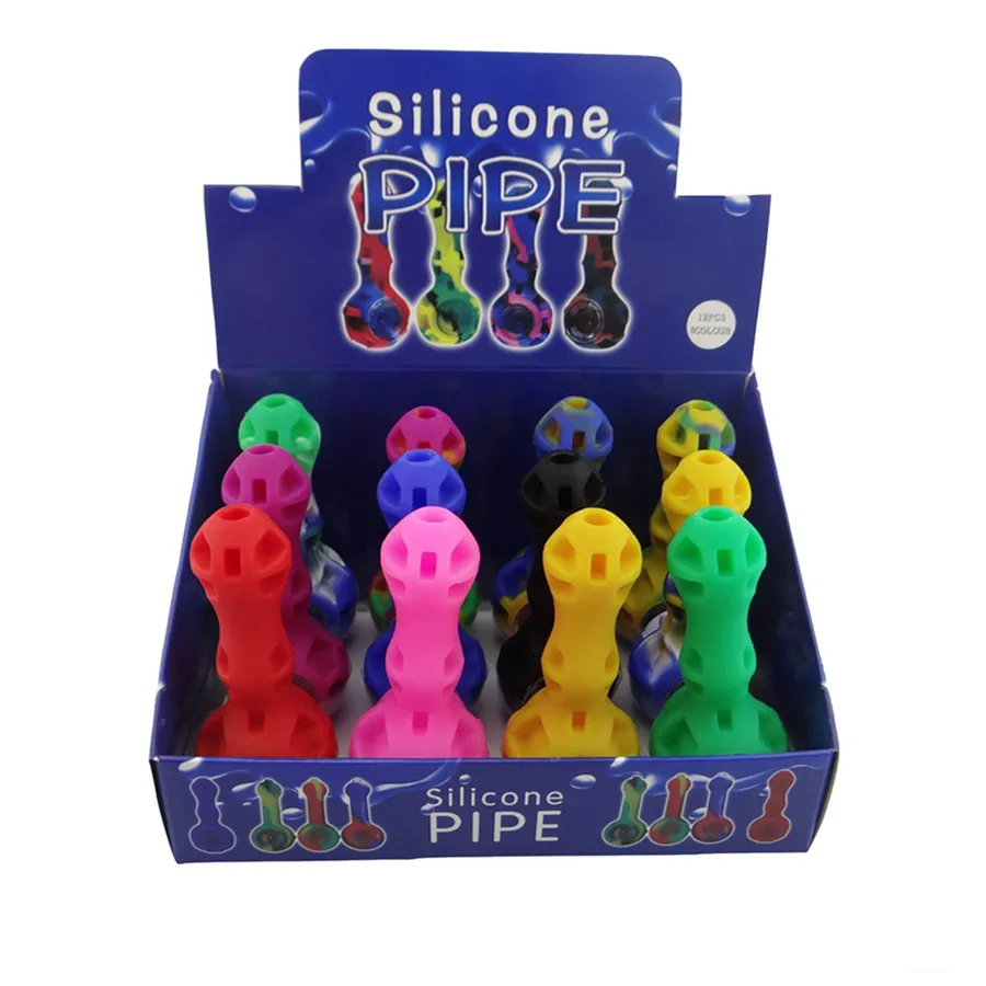 

Silicone smoking pipe Hand Spoon Pipe multi Colors with dab tool glass bowl