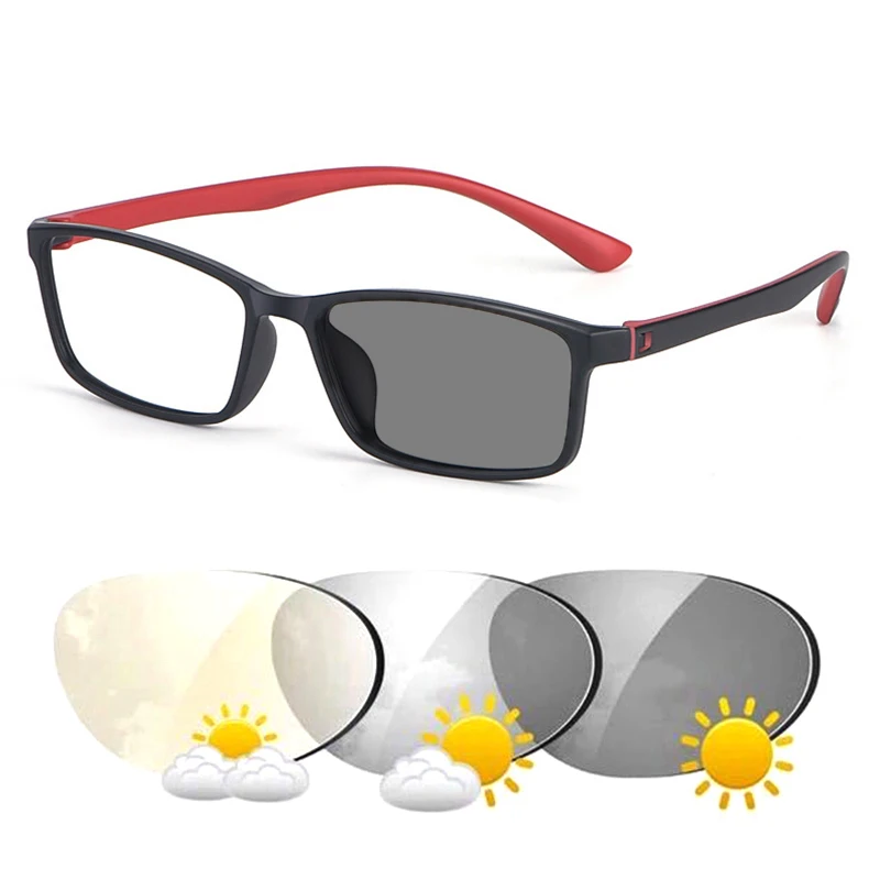 Фотохромные солнцезащитные очки унисекс для близорукости прямоугольные TR без