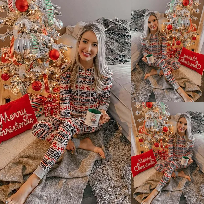 

Новинка Осень/Зима 2020, Женский Повседневный Рождественский комплект с длинным рукавом и капюшоном с принтом оленей через границу, Amazon Blast