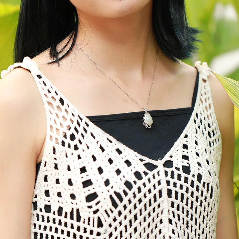 

With certificate of national wind hetian jade pendant drops sautoir manufacturers selling 925 silver inlaid jade pendant