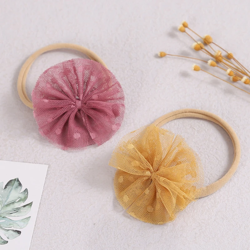 

Polka Dot Headbands For Baby Girl Flowers Headband Nylon Bandages Kids Mesh Hair Accessory Sector Head Band Newborn Photo Props