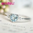 Новинка 2020, модные женские кольца, изысканное серебро 925 пробы, популярный светильник, Синий австрийский кристалл, Шарм в форме сердца, ювелирные украшения