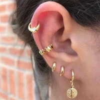 5pcsset dangle hoop earrings for women trendy jesus coin drop earring set ear cuffs clips wedding party fashion jewelry gifts