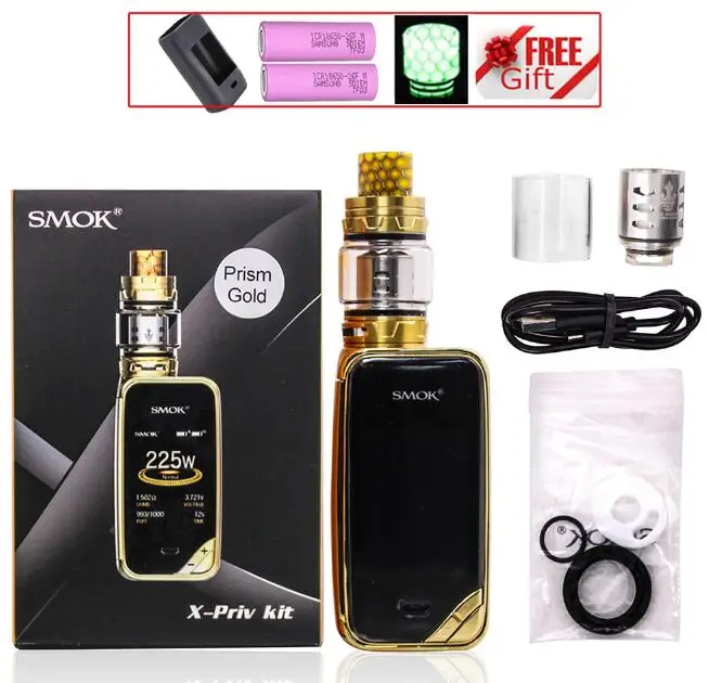 SMOK X-PRIV набор электронных сигарет 225 Вт X PRIV Box Mod с TFV12 Prince Tank 8 мл испаритель VAPE SMOK XPRIV Kit - Цвет: Prism Gold with Gift