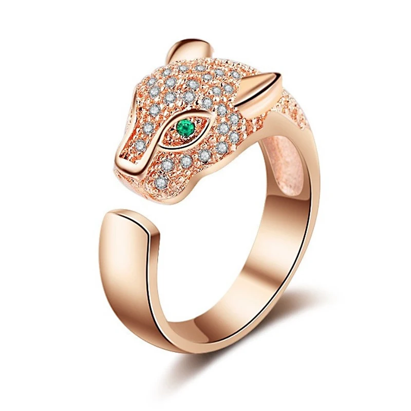 Red Gold Индивидуальные парные кольца, зеленые глаза, кольца с пантерой, индивидуальное очарование, ювелирные изделия для женщин, подарок, вечерние кольца для мужчин - Цвет основного камня: Red Gold