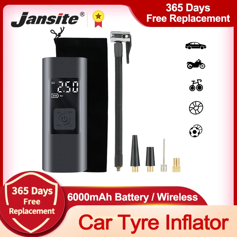 

Jansite Car Bicycle pump Air Pump Compressor For Car Tyres 6000mAh Wireless Auto Electric Pumping For Motorcycle Balloon Boat