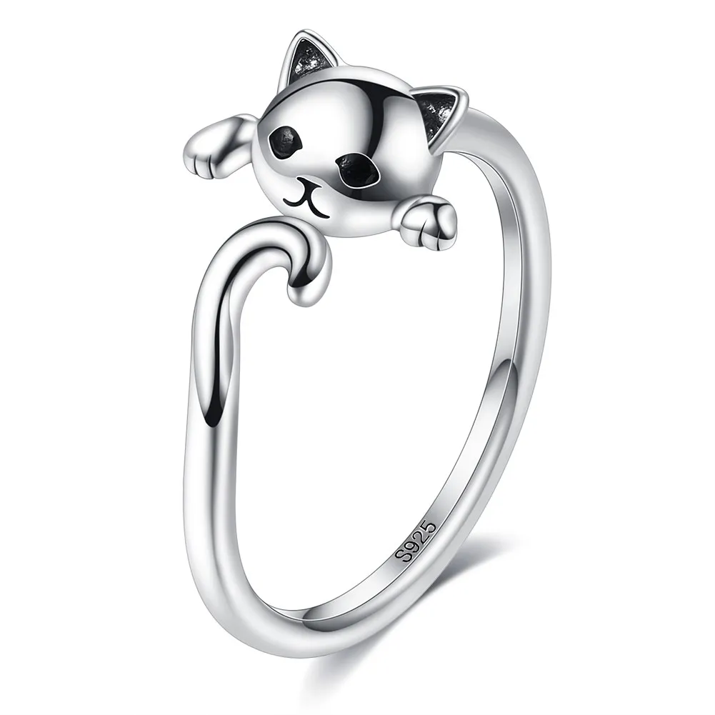 

Lovely Cat Adjustable Open Ring Cute Animal 925 Sterling Silver Rings for Women Girls Fashion Bridal Wedding Fine Jewelry Gifts