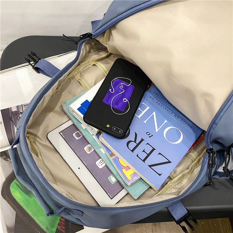 

2021 New Multi-pocket Waterproof Nylon Backpack Solid Color Laptop Backpacks College Couples Large Capacity Schoolbag Book Bag