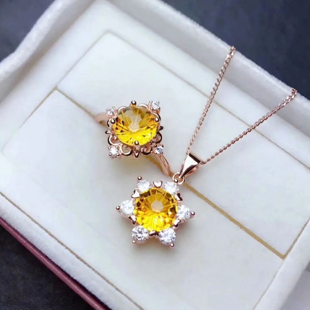 

SHILOVEM 925 STERLING SILVER PIEZOELECTRIC CITRINE RINGS PENDANTS SEND NECKLACE JEWELRY WOMEN TRENDY WEDDING 8*8MM MTZ080808AGJ