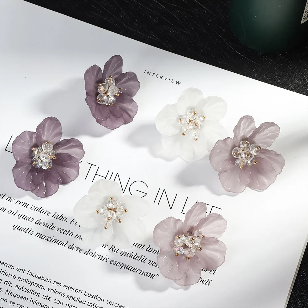 Женские серьги-гвоздики в форме цветка элегантные красивые серьги с кристаллами