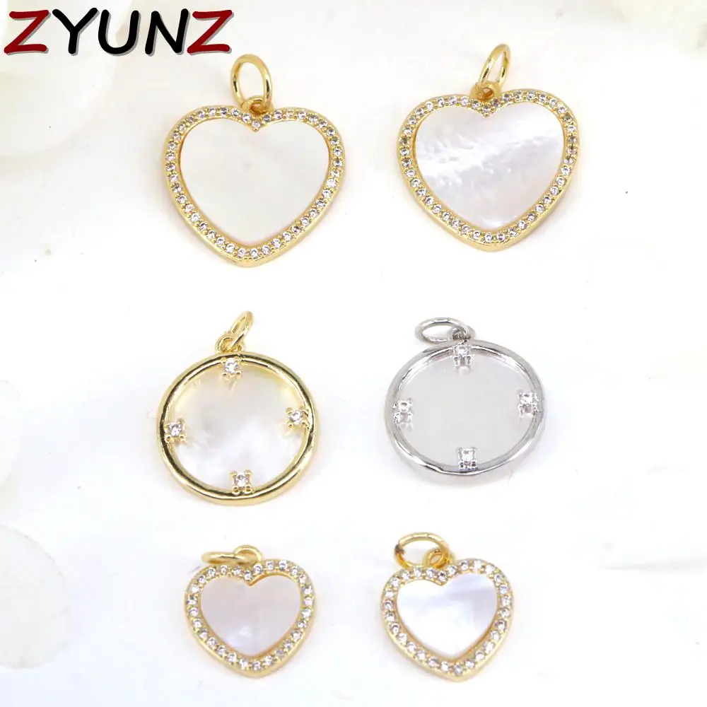 10 шт. подвеска в форме сердца круглая перламутровая полированное позолоченное