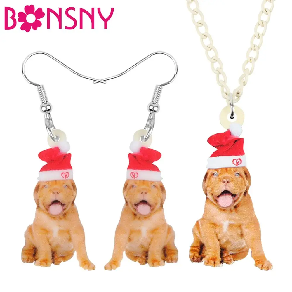 Bonsny Акриловая Рождественская шляпа бульдог комплекты ювелирных изделий