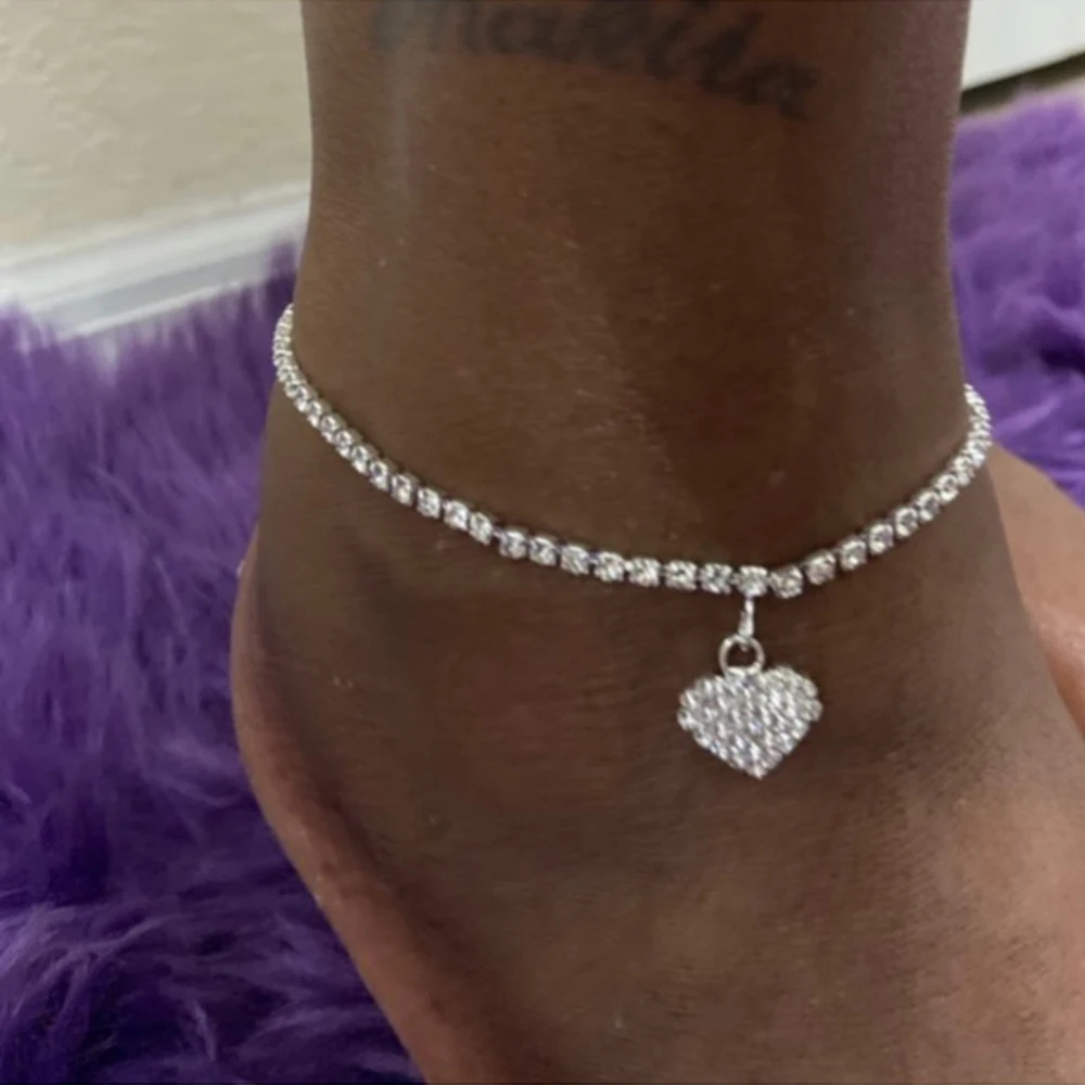 Летние пляжные Стразы в форме сердца браслет цепочка для женщин Простой полый