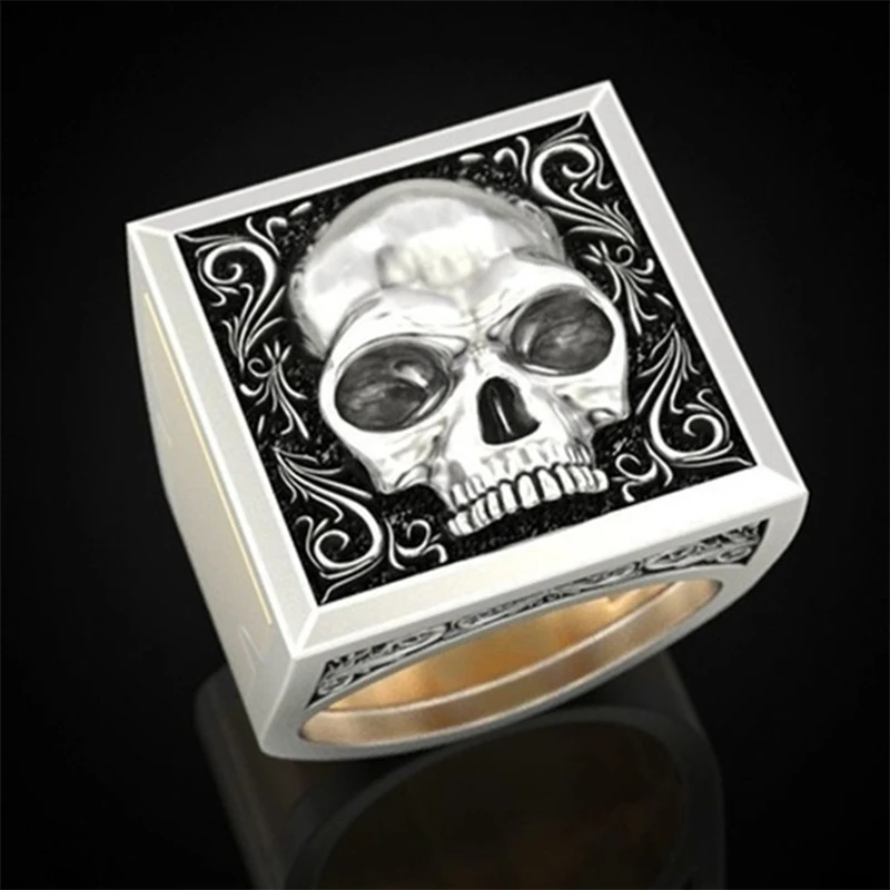 Vintage Skull Head Ring Set Punk Style Two-tone Metal Skeleton Casket Stacking Rings for Men Women Gothic Party Jewelry B4T354 | Украшения