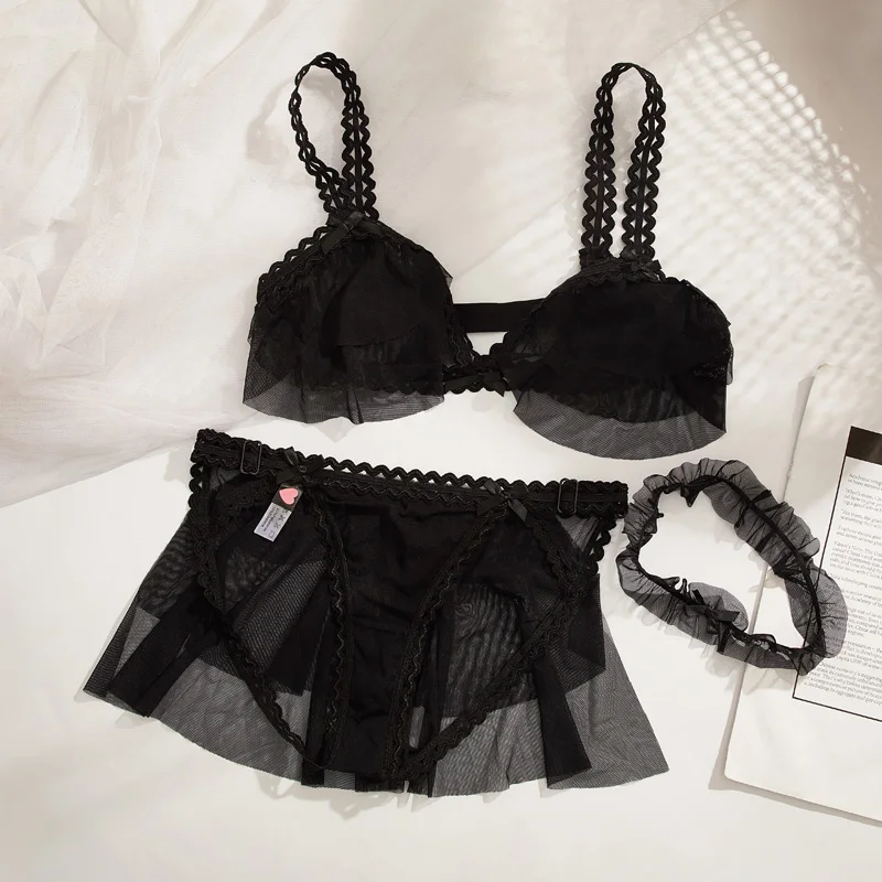 

Эротическое нижнее белье Wriufred с тонкой большой грудью, прозрачное кружевное нижнее белье для учащихся средней школы, Привлекательный компл...