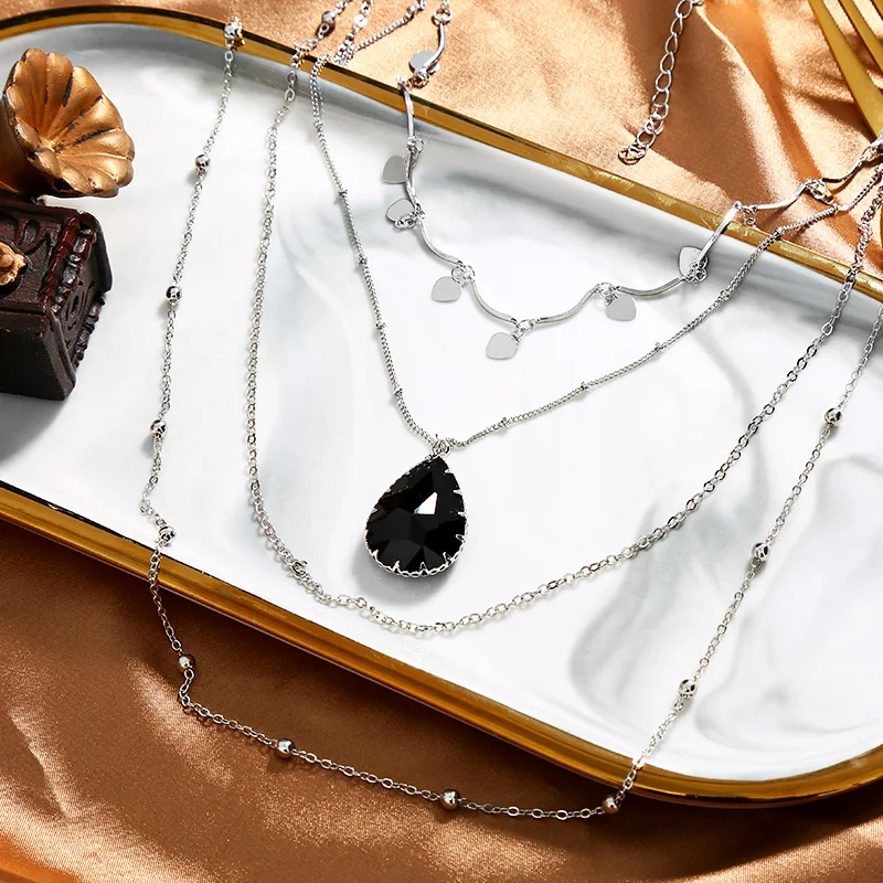 Многослойный ошейник-чокер с подвеской в форме сердца 4 слоя s капля воды кристалл