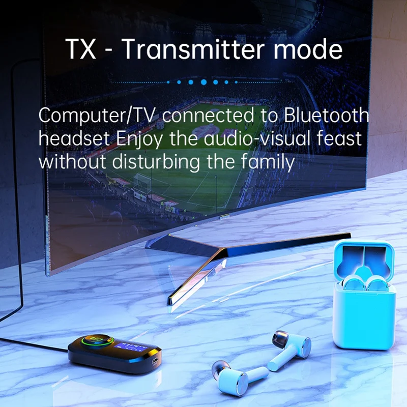 

NEW-WT5 Bluetooth 5.0 Adapter Receiver 2 in 1 Hands-Free Digital Display Car Transmitter 3.5mm Audio Receiver