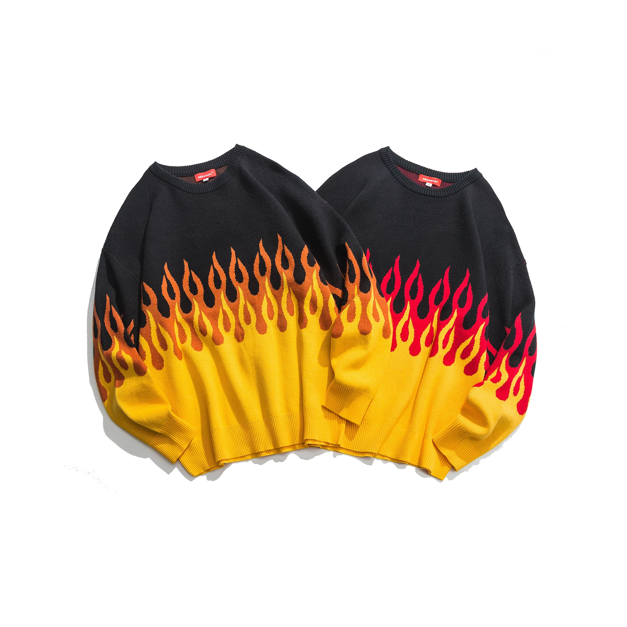 Хип Хоп Уличная Мужская пожарная свитер винтажные крутые топы наряды пламя