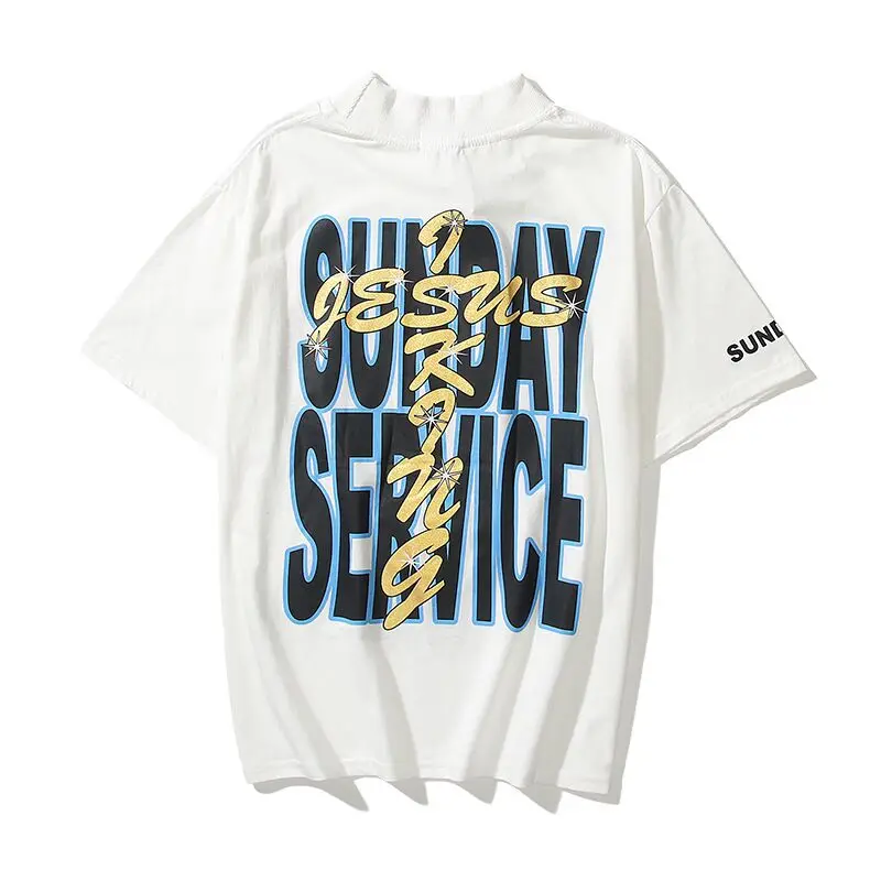 

Kanye West Kids See Ghosts Oversize Jesus is King T Shirt Tour Commemorative Printed Retro Loose Harajuku Crew Neck Short Sleeve