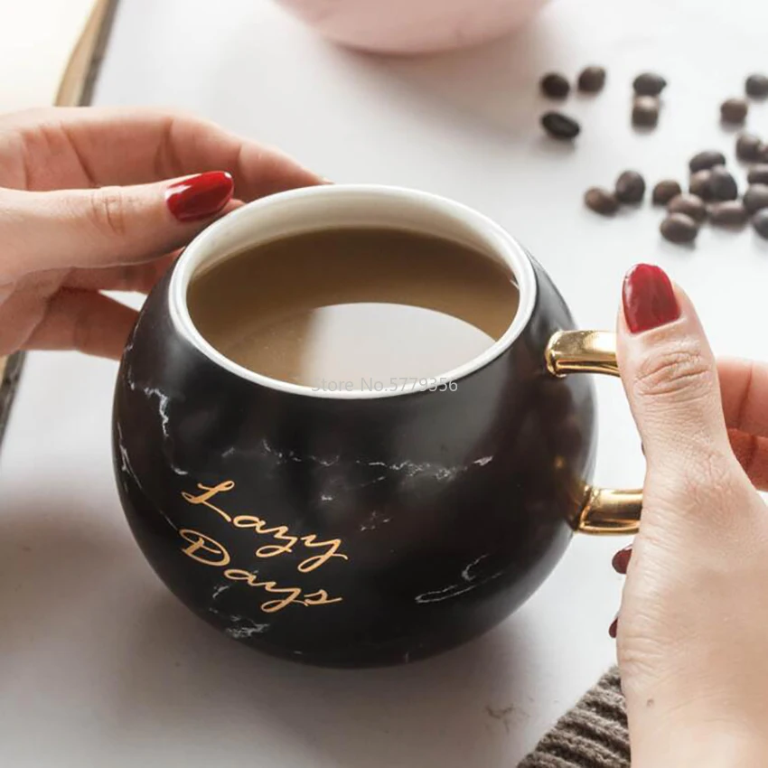 Coffee Cup Printed Gold 530ML Women Male Marble Ceramic Milk Drink Novelty Gift Practical Good-looking | Дом и сад