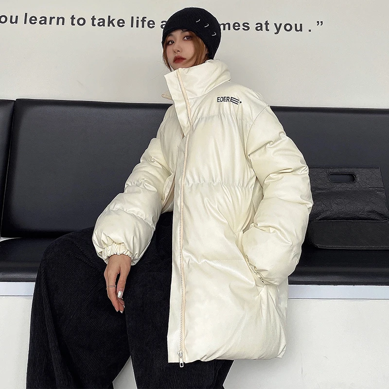 Thick White Parkas Women Coat 2021 New Fashion Winter Warm Stand Collar Women Down Cotton Coat Casual Letter Women Jacket NBH342