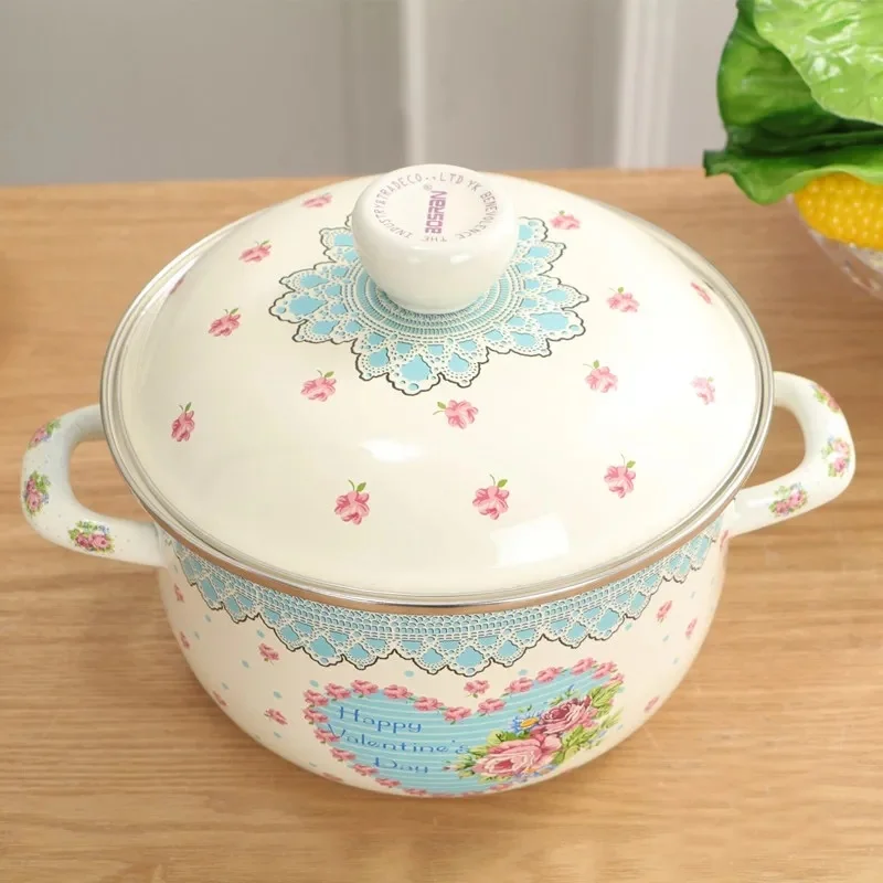 

Enamel Pot New Thick 18-26CM Enamel Enamel Soup Pot Double Ear Thickening Saucepan Pan Induction Cooker Gas Universal Hotpot