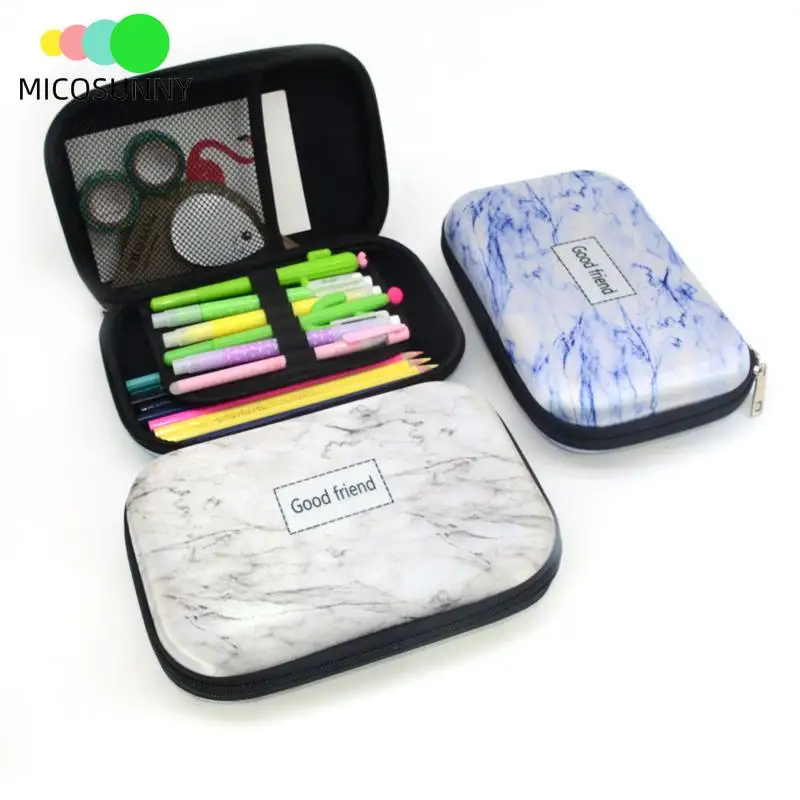 Большой Вместительный мраморный кожаный чехол карандаш EVA милый Единорог Kawai для
