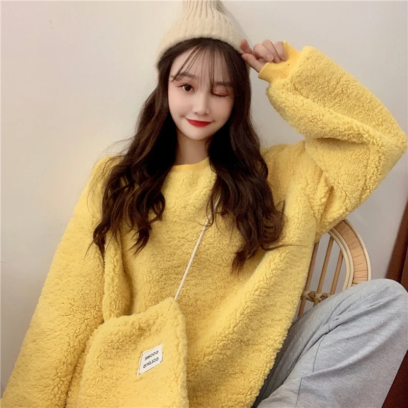 

Hoodies Women Lovely Solid Oversize Chic Popular Ins O-neck Fall Spring College Girls Sweatshirts Casual Harajuku Femme Colthing