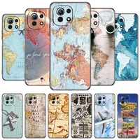 World Map Travel Phone Case For Xiaomi Redmi POCO NFC 10T 11T K20 K40 Pro 11i Lite CiVi Black Cover