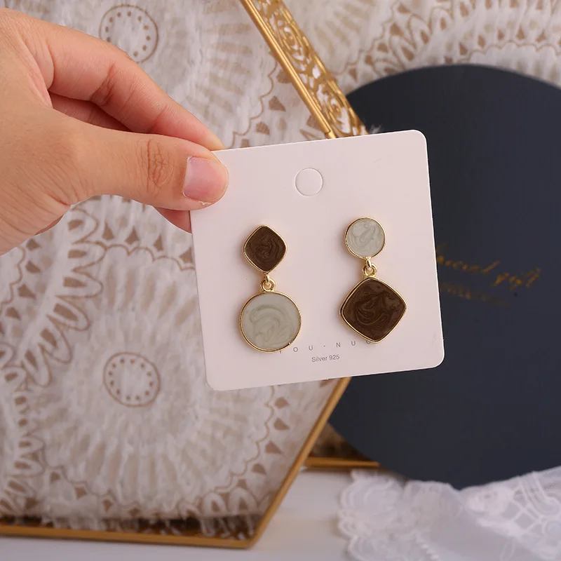 

New Arrival Trendy Vintage Geometric Round Square Drop Earrings For Women Elegant Fashion Simple Asymmetrical Jewelry