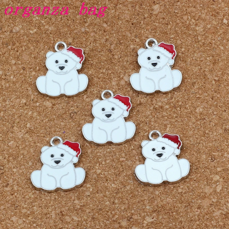

White Enamel Bear Alloy Charm Pendants 50Pcs/lot Fashion Jewelry DIY Fit Bracelets Necklace 21.2x 24.5mm A-521