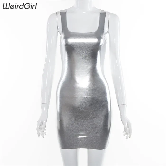 Weirdgirl/платье; повседневные модные вечерние мини-платья без рукавов; однотонное платье на бретельках с открытыми плечами; Серебряная уличная одежда; сезон лето