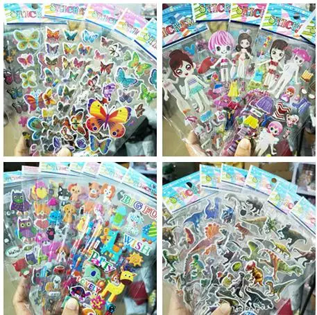 

3D Cartoon Stickers Waterproof Bubble PVC DIY Sticker Gift Baby Girls Boys Cartoon Animal Cakes Party Favors Birthday Gifts