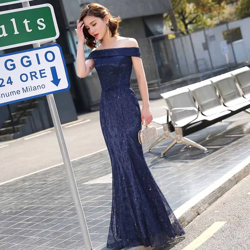 AnXin SH темно синее платье принцессы Детское силуэта русалка вечернее вечерние