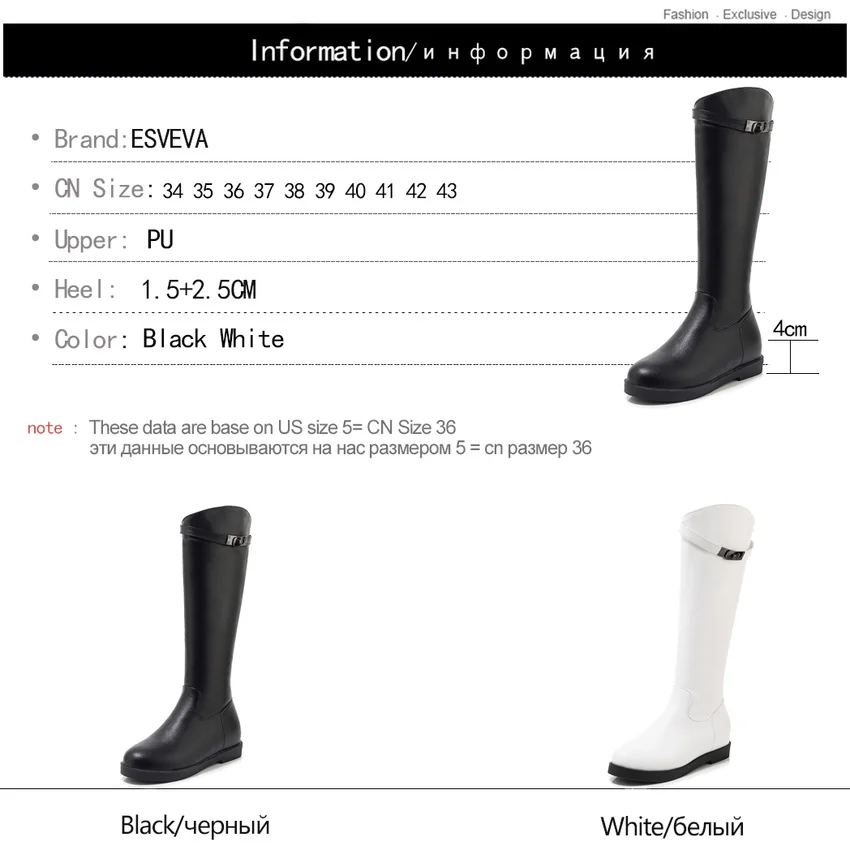 

ESVEVA 2020 Round Toe Fashion All Match Autumn Winter Women Shoes PU Leather Square Heel Buckle Zipper Knee High Boots Size34-43