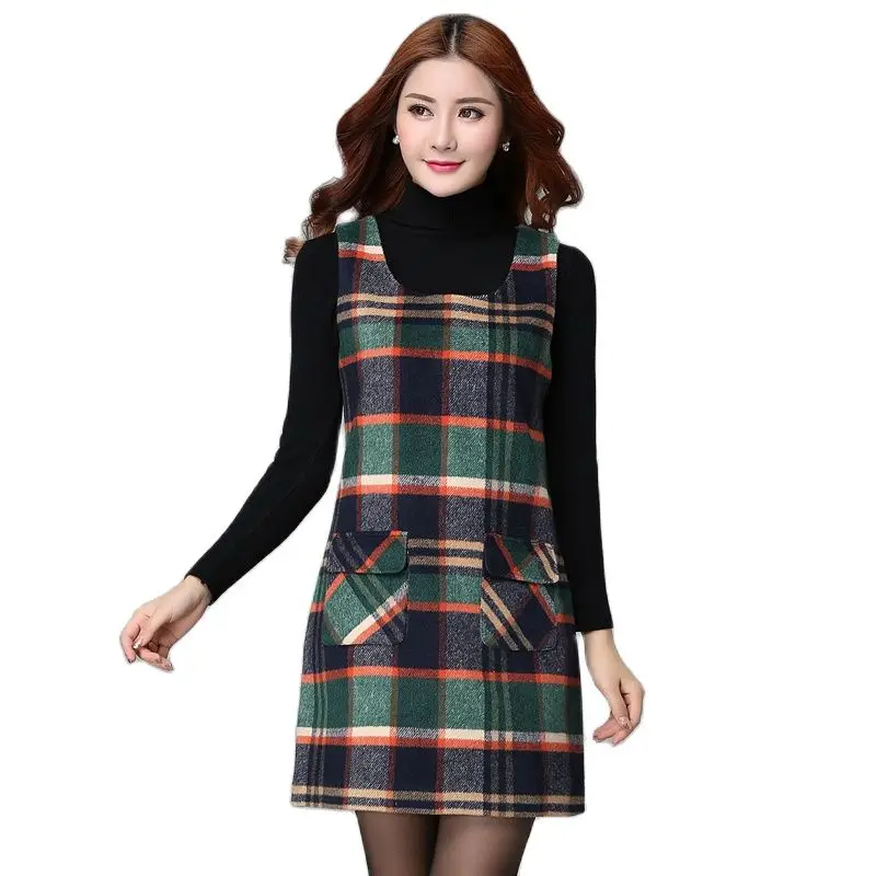 Женские платья для женщин набор из клетчатого жилета размера плюс платье 2020