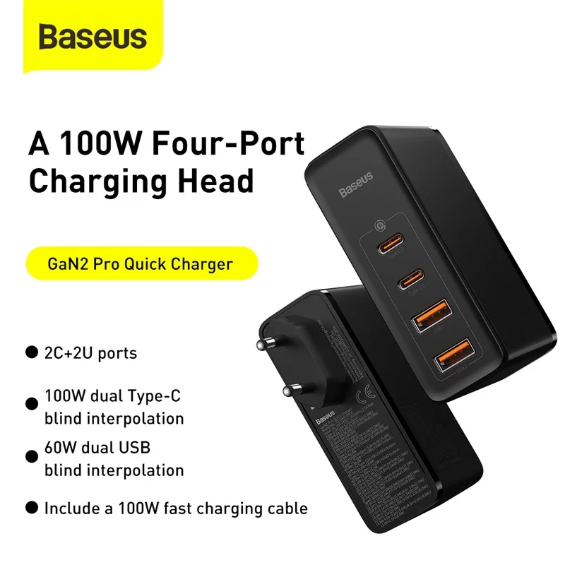 Зарядное устройство Baseus 100 Вт GaN USB C Quick Charge 4 0 QC 3 Type PD быстрое зарядное для iPhone 12