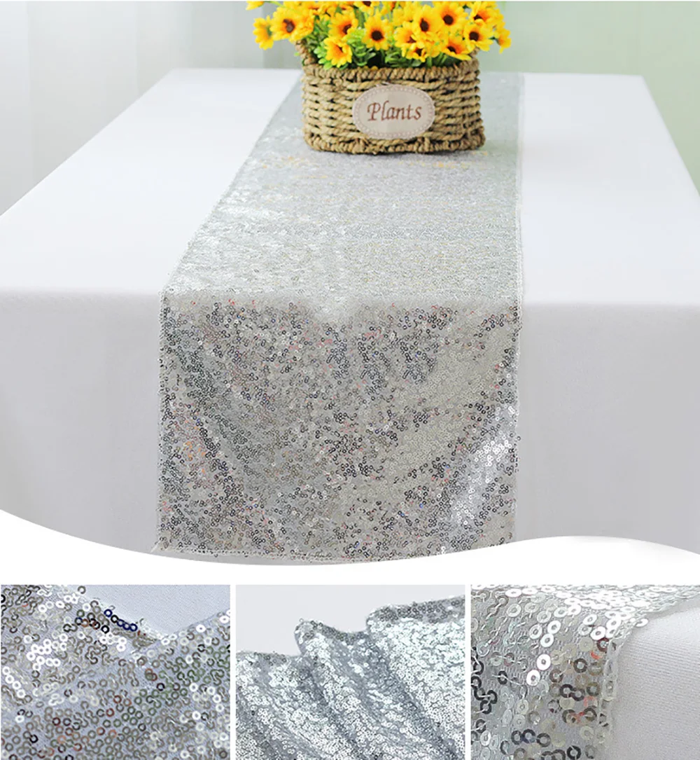 30 см x 275 Блестящая серебряная настольная дорожка с блестками для дня рождения