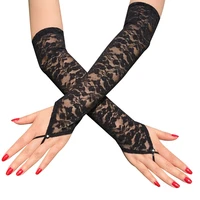 40cm long fingerless black white lace gloves with rhinestones for women trendy bride hook finger mittens gl0408