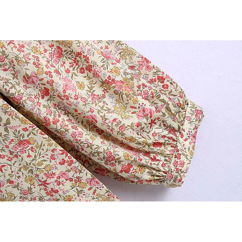 

WXWT Za Women Vintage Flowers Print Blouse O Neck Long Sleeve Chic Female Casual Loose Shirt BB1752