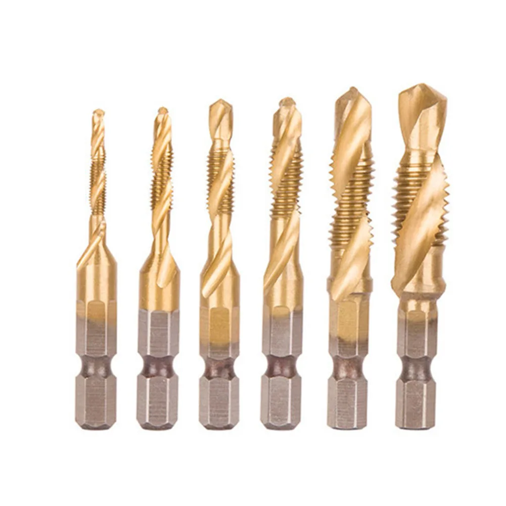 

6pcs Hex Shank Solid M8 M10 Plug HSS Tool Spiral Metric High Hardness Thread Tap Set Self-Centering Rustproof Drill Bits