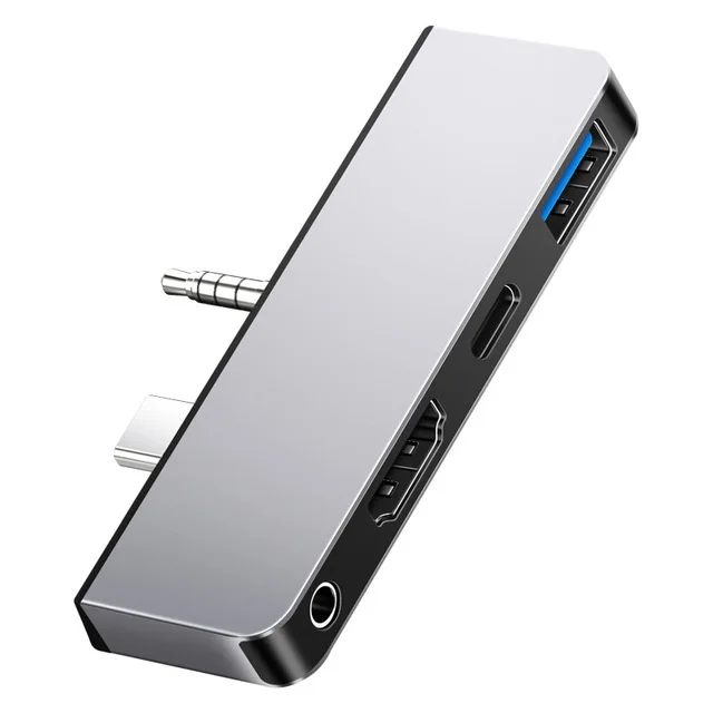 С 4K USB C к HDMI USB 3,0 AUX поверхность Go док-станция USB C HDMI адаптер для поверхности Go USB C концентратор адаптер ключ - Цвет: Серебристый