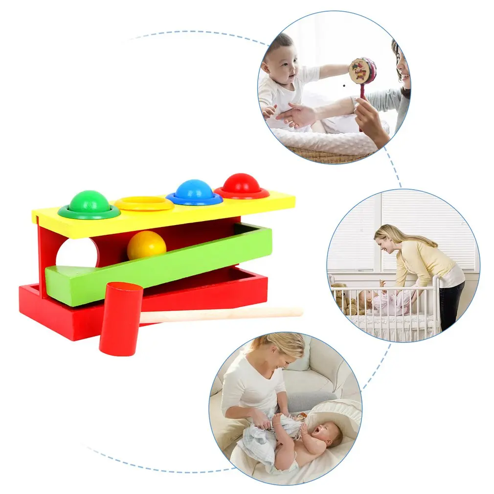 

Wooden Matching Color Piling Hand Hammering Ball Box Toy Parent-child Interactive Toys Early Learning Educational Baby Toys