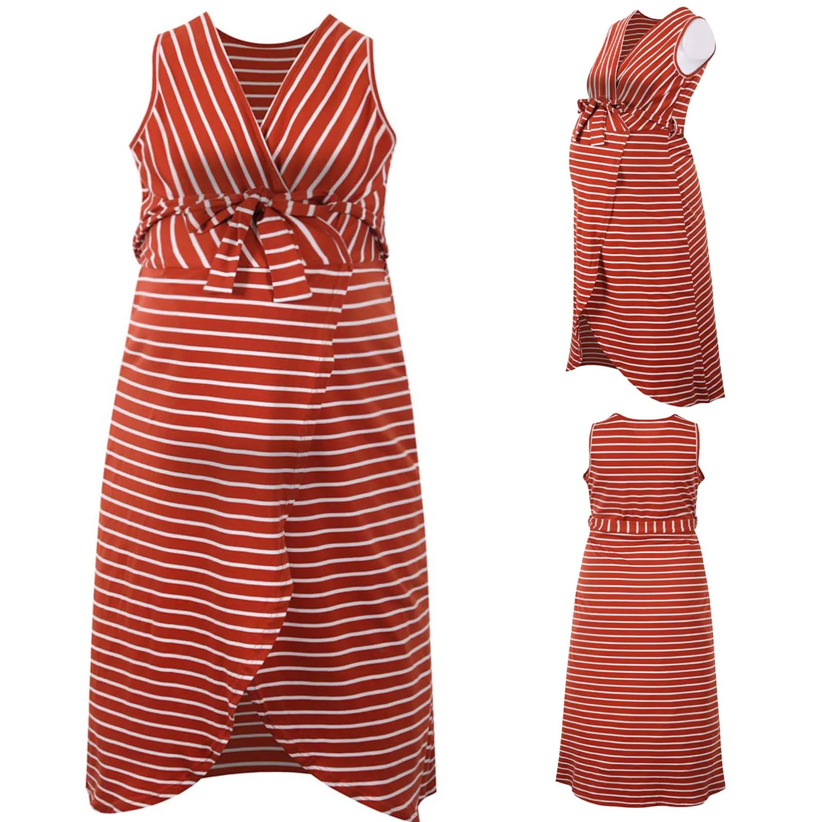 

Woman V-Neck Sleeveless Stripe Breast-feeding Pregnant Nursing Long Dress robe femme Pregnancy Dress vêtements maternité