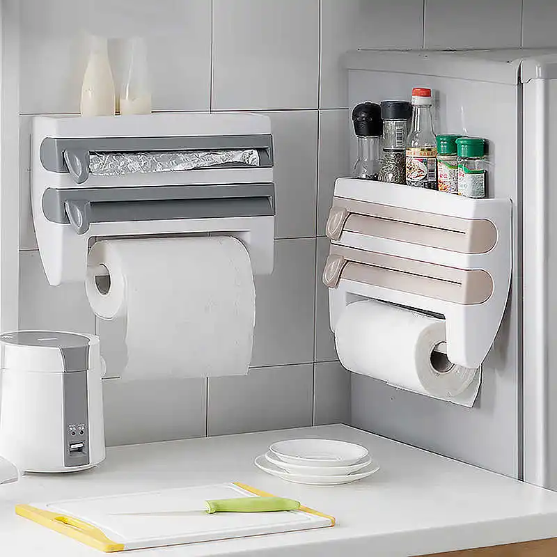 

Supporting kitchen film tin sheet paper cut shelf holder of the kitchen organizer plastic kitchen wrap bottle storage sauce