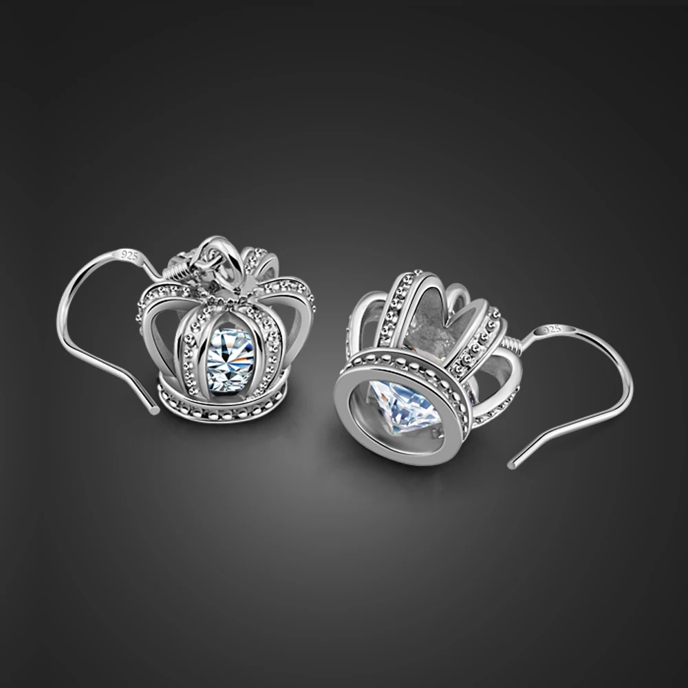 Серьги подвески женские из серебра 100% пробы с короной|Серьги-подвески| |