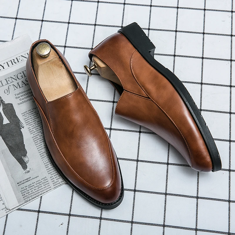 

FIXSYS Fashion Mens Loafers Leather Casual Business Shoes Pointed-toe Oxfords Vintage Man Wedding Shoes Handmade Man Party Shoes